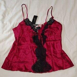 Victoria's Seacret 100% Silk Red and Black Lace Camisole, Size M